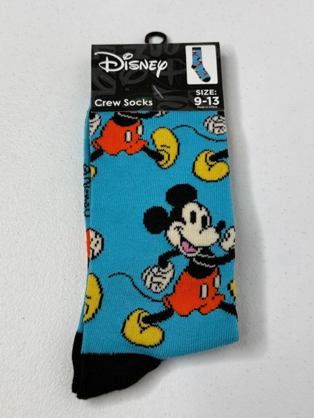 Disney Mickey Mouse Crew Socks Womens 9-13 Blue Retro Character New